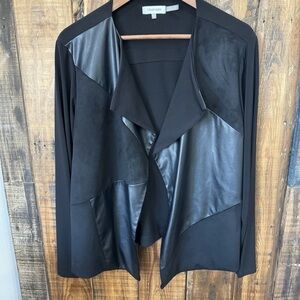 Calvin Klein Women Jacket Cardigan Black Faux Leather‎ Size Large Stretch